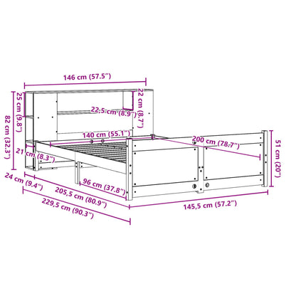 Postel S Knihovnou Bez Matrace Bílá 140X200 Cm Masivní Borovice