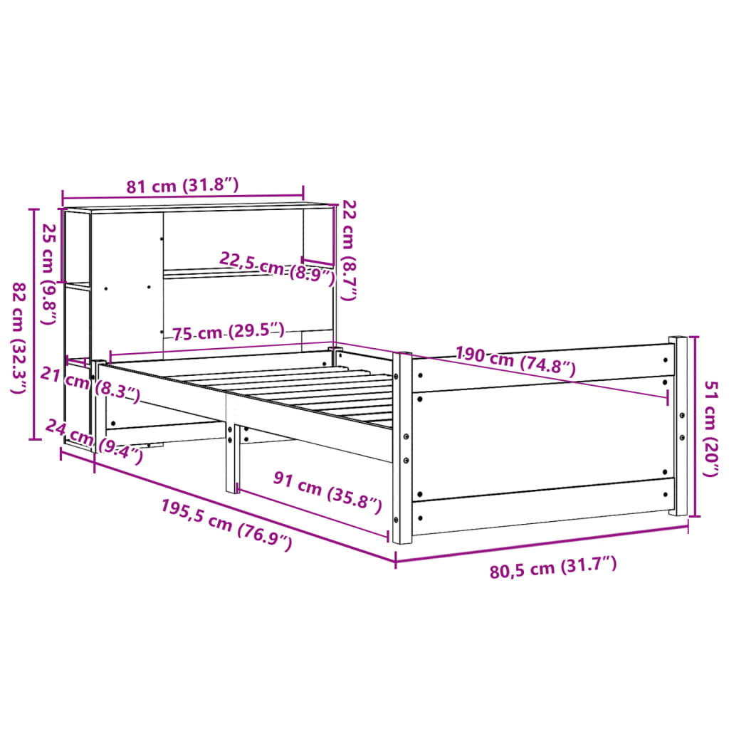 Postel S Knihovnou Bez Matrace Masivní Borovice