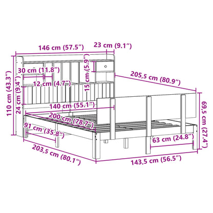 Postel S Knihovnou Bez Matrace Bílá 140X200 Cm Masivní Borovice