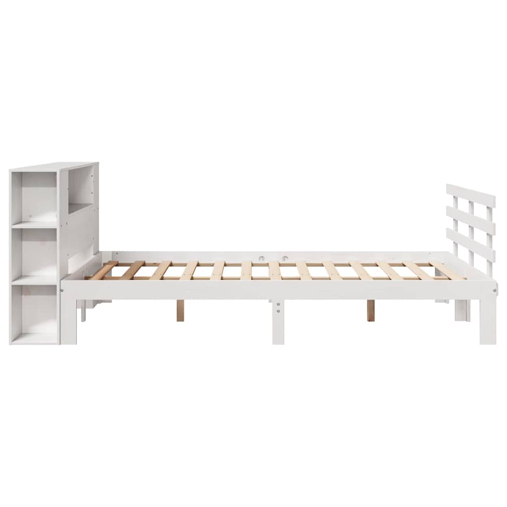 Postel S Knihovnou Bez Matrace Bílá 135X190 Cm Masivní Borovice