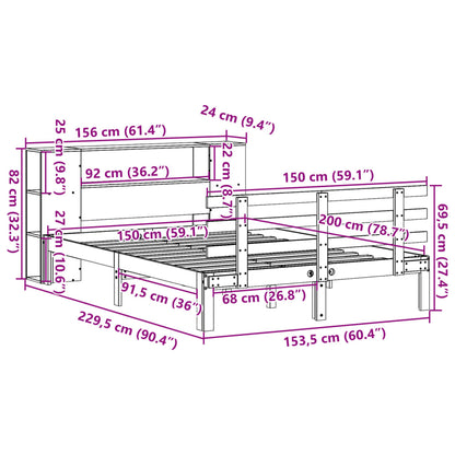 Postel S Knihovnou Bez Matrace Bílá 150X200 Cm Masivní Borovice