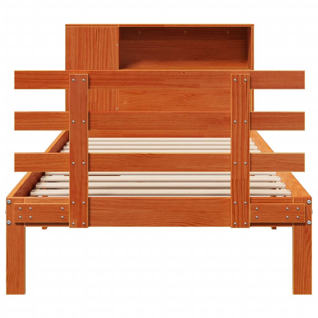 Postel S Knihovnou Bez Matrace Hnědá Masiv Borovice