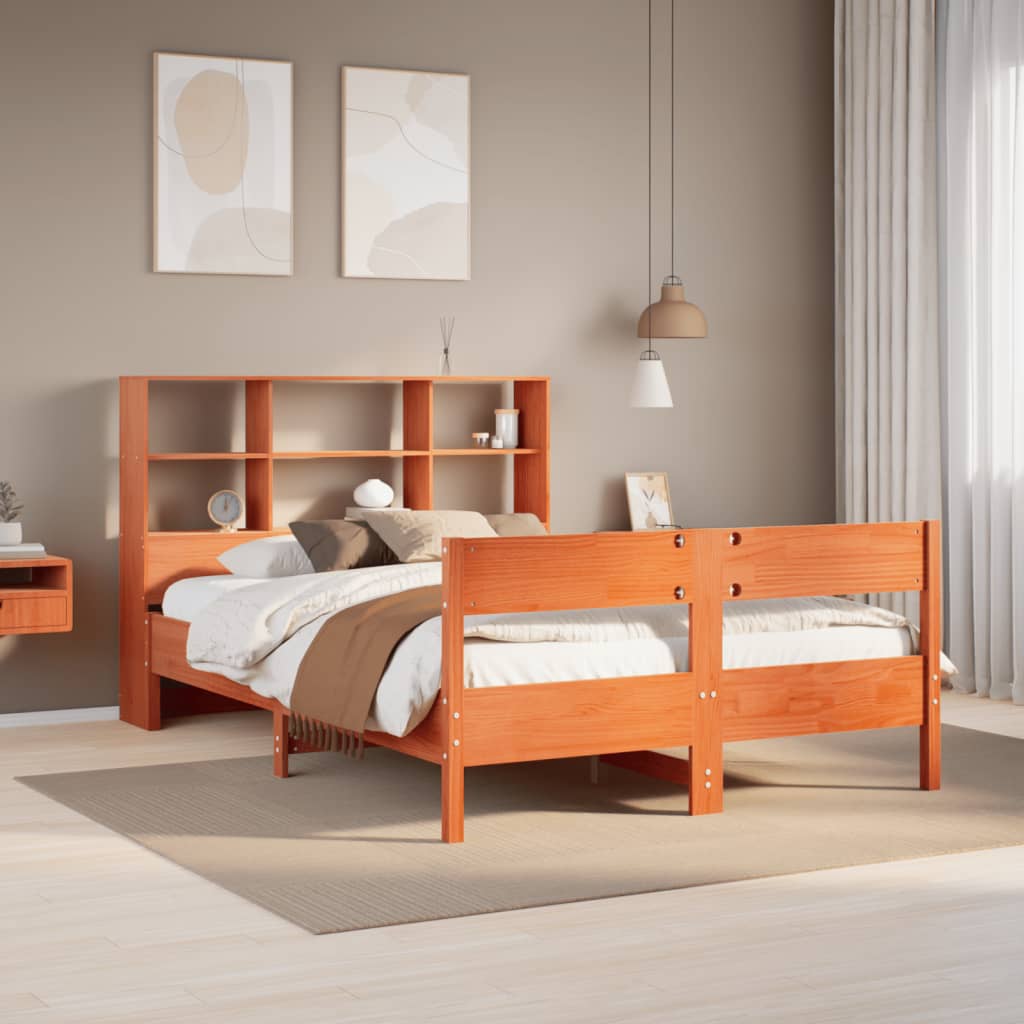 Postel S Knihovnou Bez Matrace Hnědá Masivní Borovice