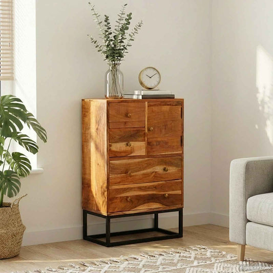 Komoda Se Dveřmi Přírodní 55 X 30 X 90 Cm Masivní Akátové Dřevo
