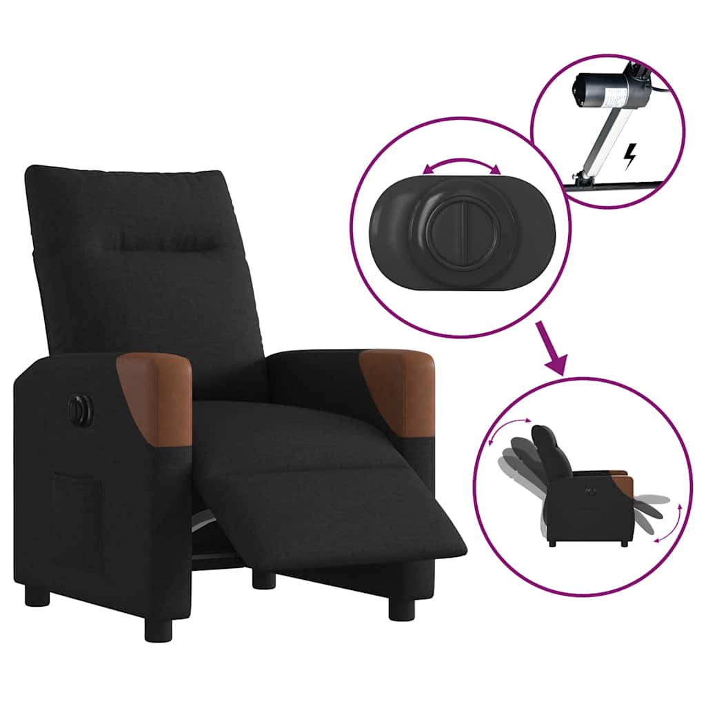 Elektrické Polohovací Křeslo Černé Textil Černá