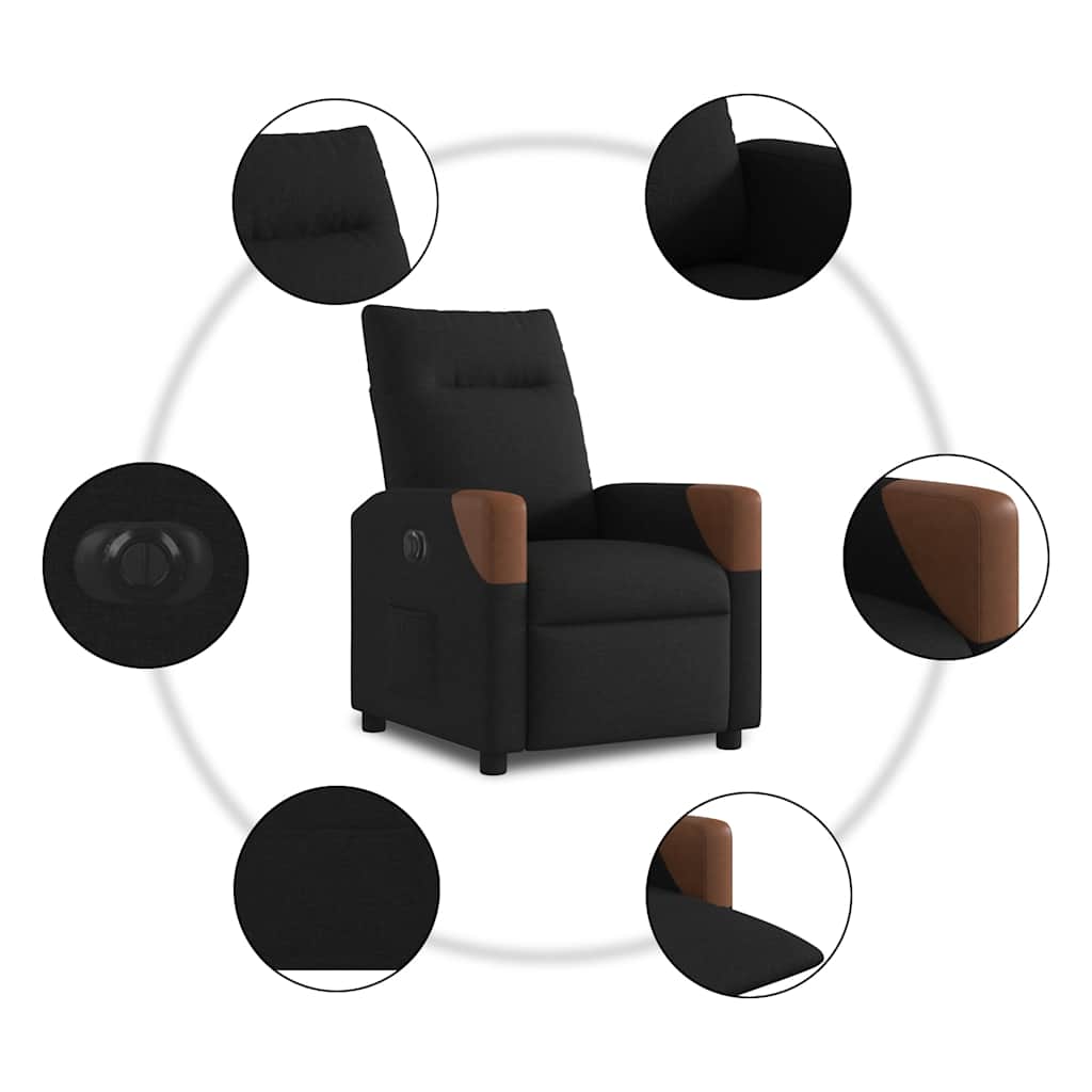Elektrické Polohovací Křeslo Černé Textil Černá