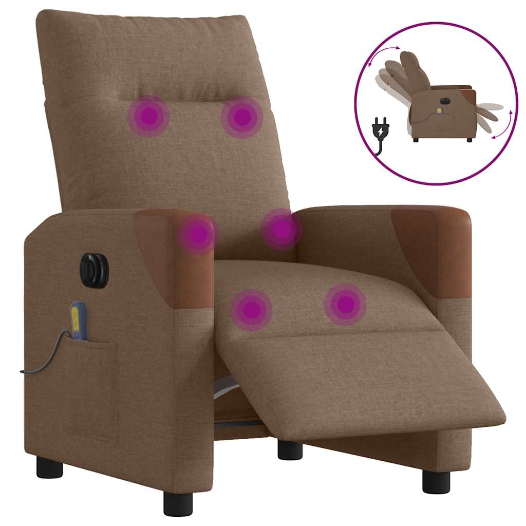 Elektrické Polohovací Křeslo Hnědé Textil Hnědá