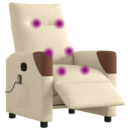 Elektrické Masážní Polohovací Křeslo Krémové Textil Krémová