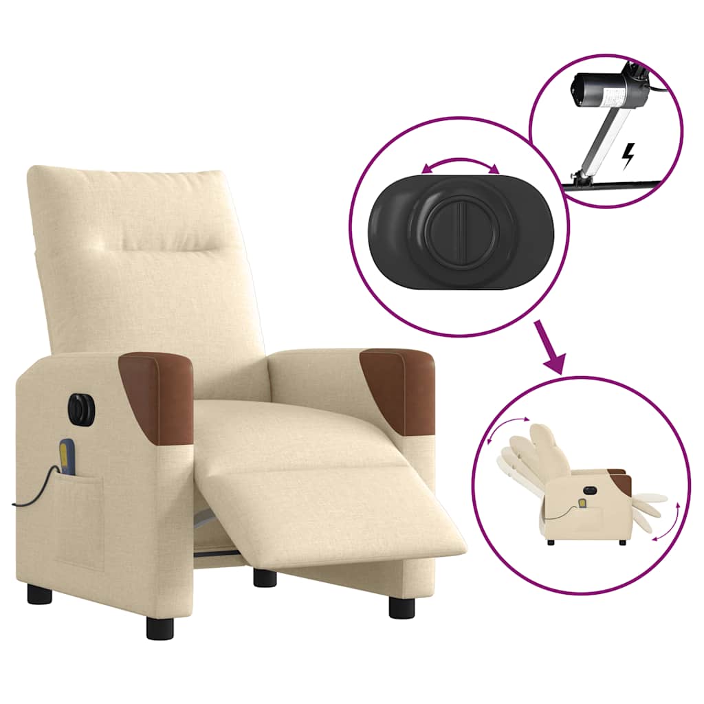 Elektrické Masážní Polohovací Křeslo Krémové Textil Krémová