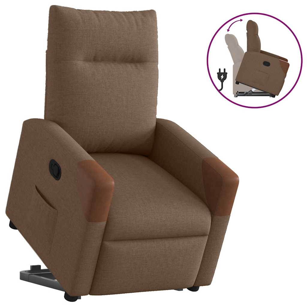 Elektrické Zvedací Polohovací Křeslo Hnědé Textil Hnědá
