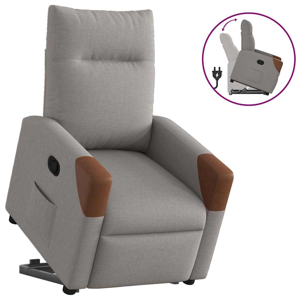 Elektrické Zvedací Polohovací Křeslo Textil Taupe