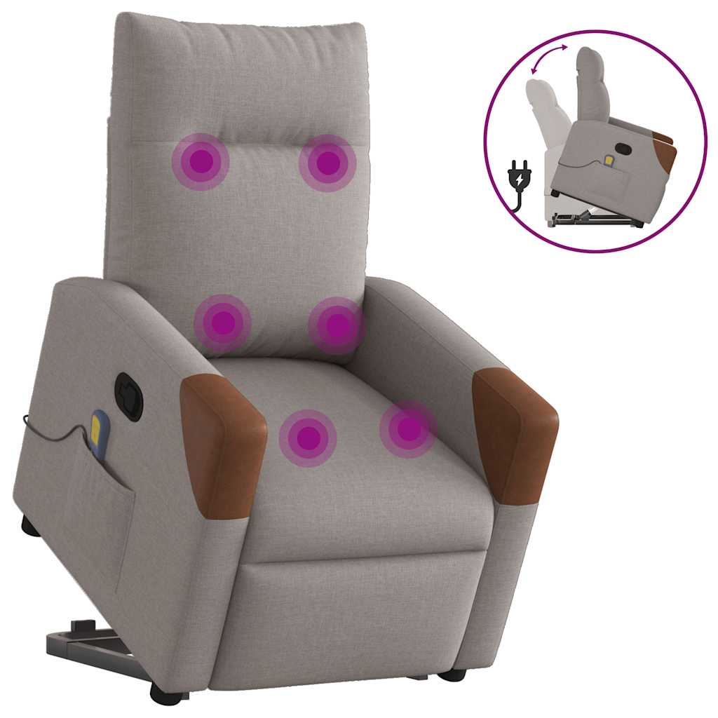 Elektrické Zvedací Polohovací Křeslo Textil Taupe
