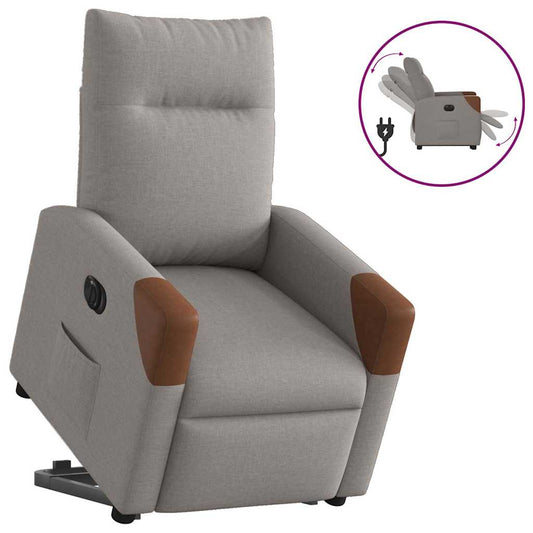 Elektrické Zvedací Polohovací Křeslo Textil Taupe