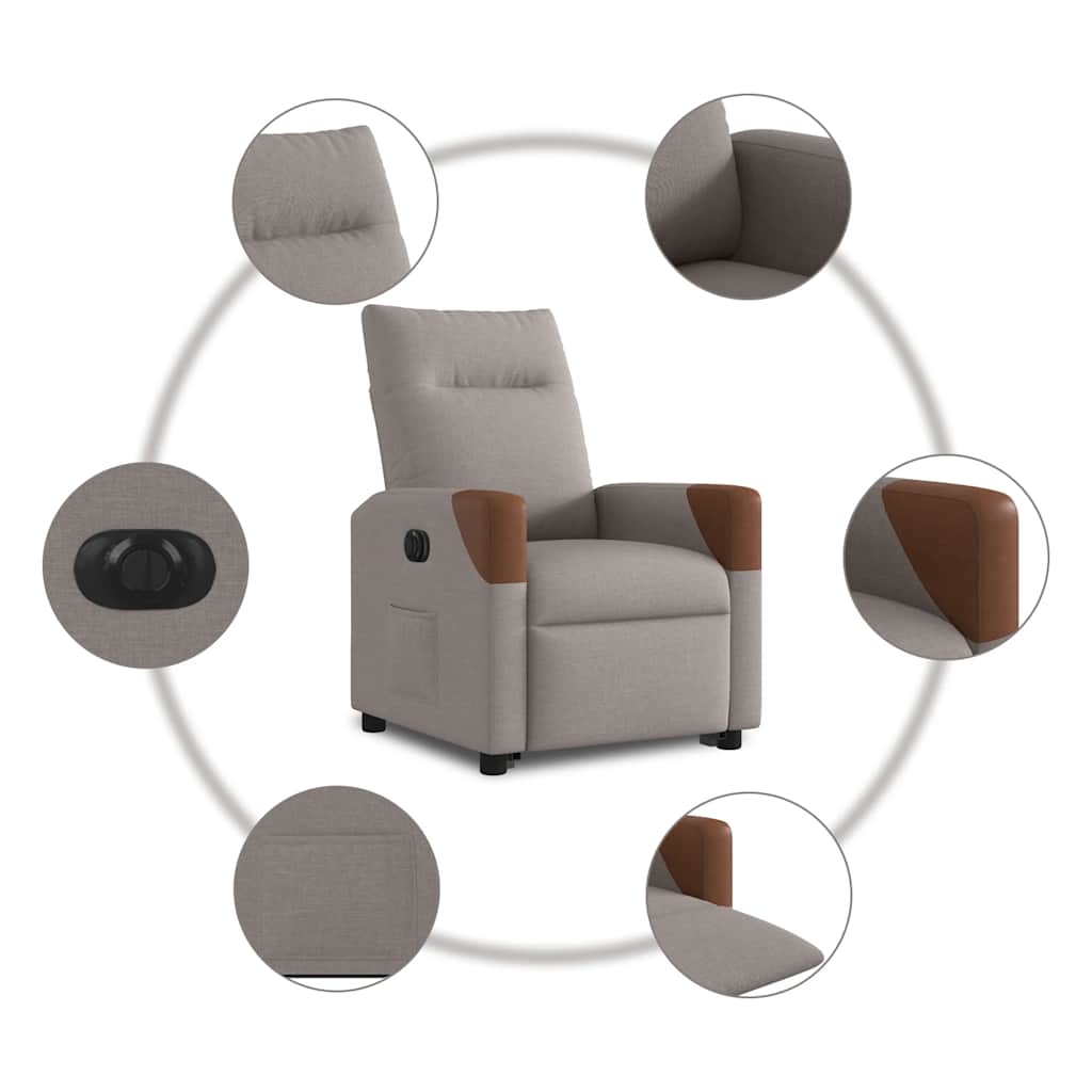 Elektrické Zvedací Polohovací Křeslo Textil Taupe