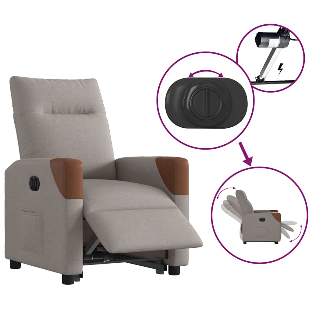 Elektrické Zvedací Polohovací Křeslo Textil Taupe