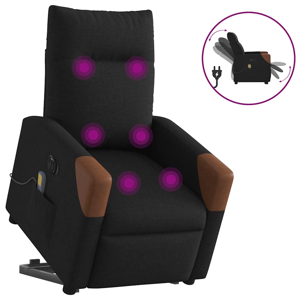 Elektrické Zvedací Polohovací Křeslo Černé Textil Černá