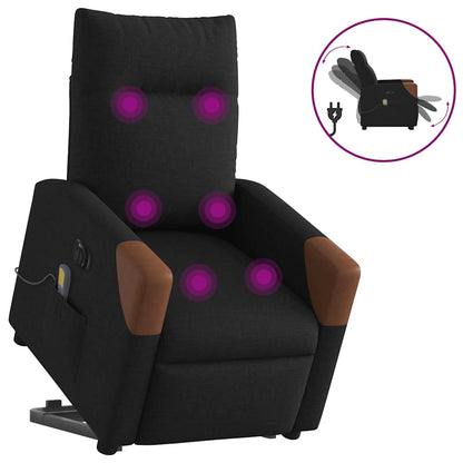 Elektrické Zvedací Polohovací Křeslo Černé Textil Černá
