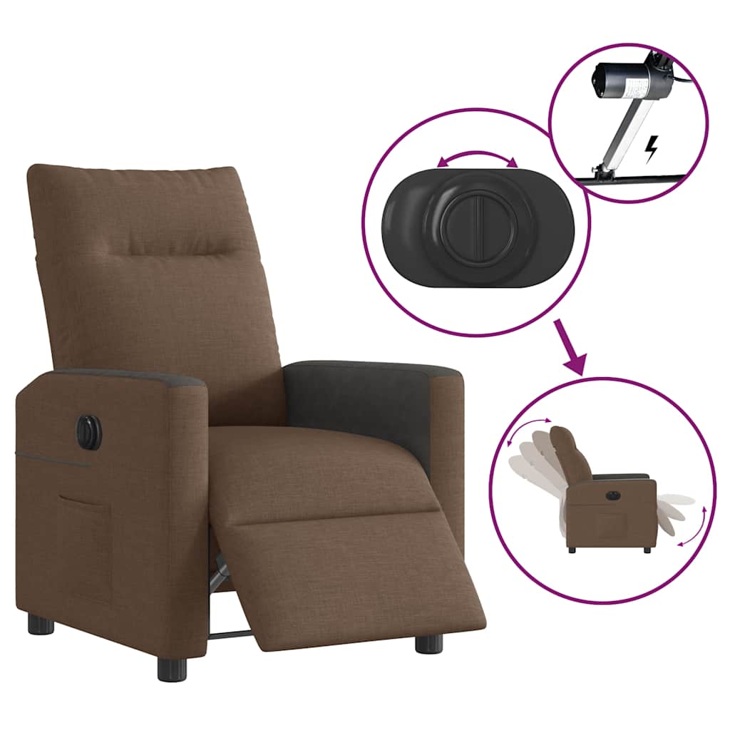 Elektrické Polohovací Křeslo Hnědé Textil