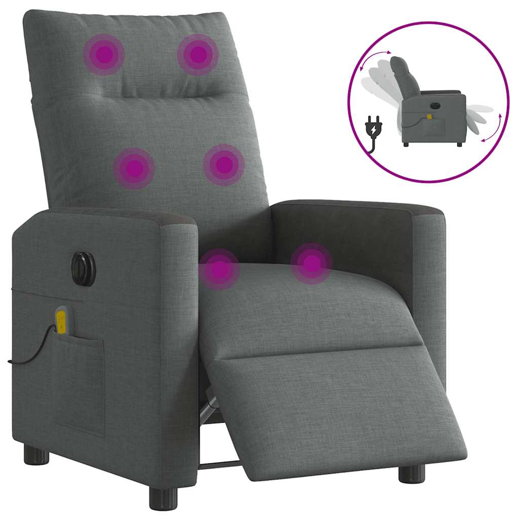 Elektrické Masážní Polohovací Křeslo Tmavě Šedé Textil Tmavě Šedá