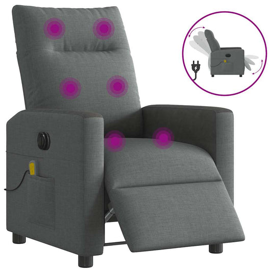 Elektrické Masážní Polohovací Křeslo Tmavě Šedé Textil Tmavě Šedá