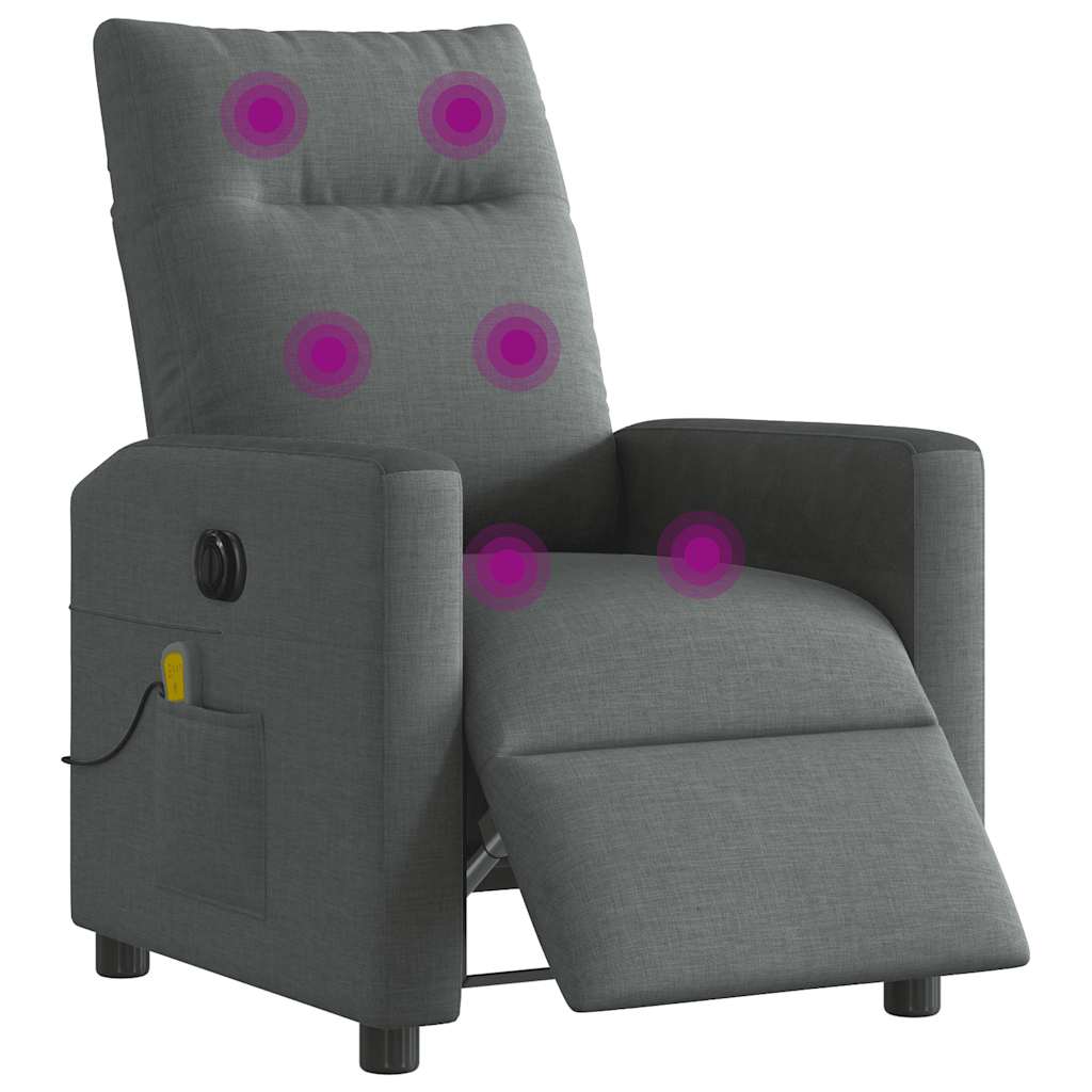 Elektrické Masážní Polohovací Křeslo Tmavě Šedé Textil Tmavě Šedá