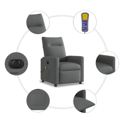 Elektrické Masážní Polohovací Křeslo Tmavě Šedé Textil Tmavě Šedá
