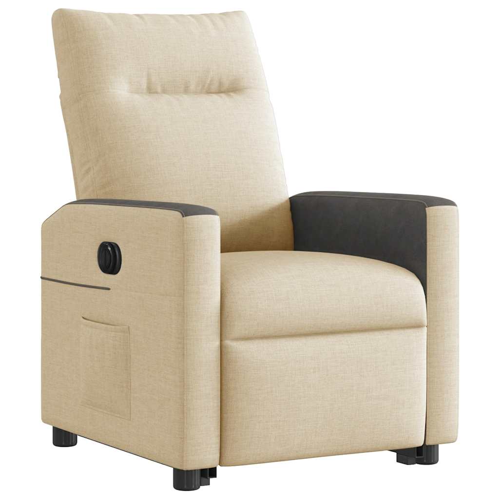 Elektrické Zvedací Polohovací Křeslo Krémové Textil Krémová