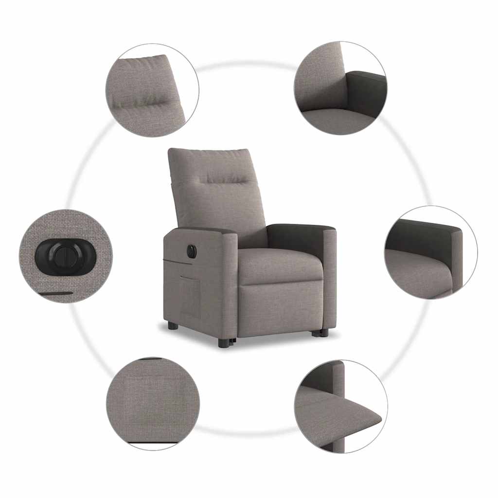 Elektrické Zvedací Polohovací Křeslo Textil Taupe