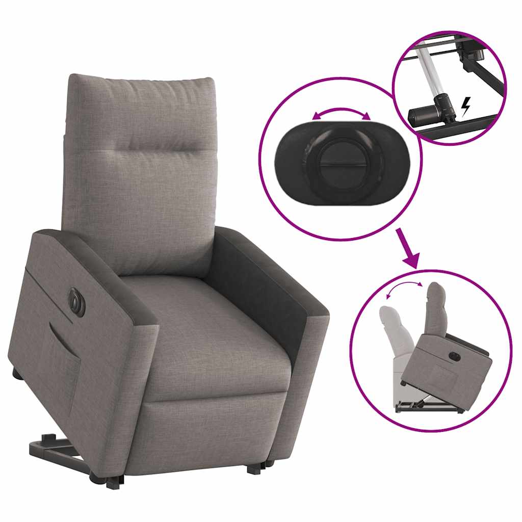 Elektrické Zvedací Polohovací Křeslo Textil Taupe
