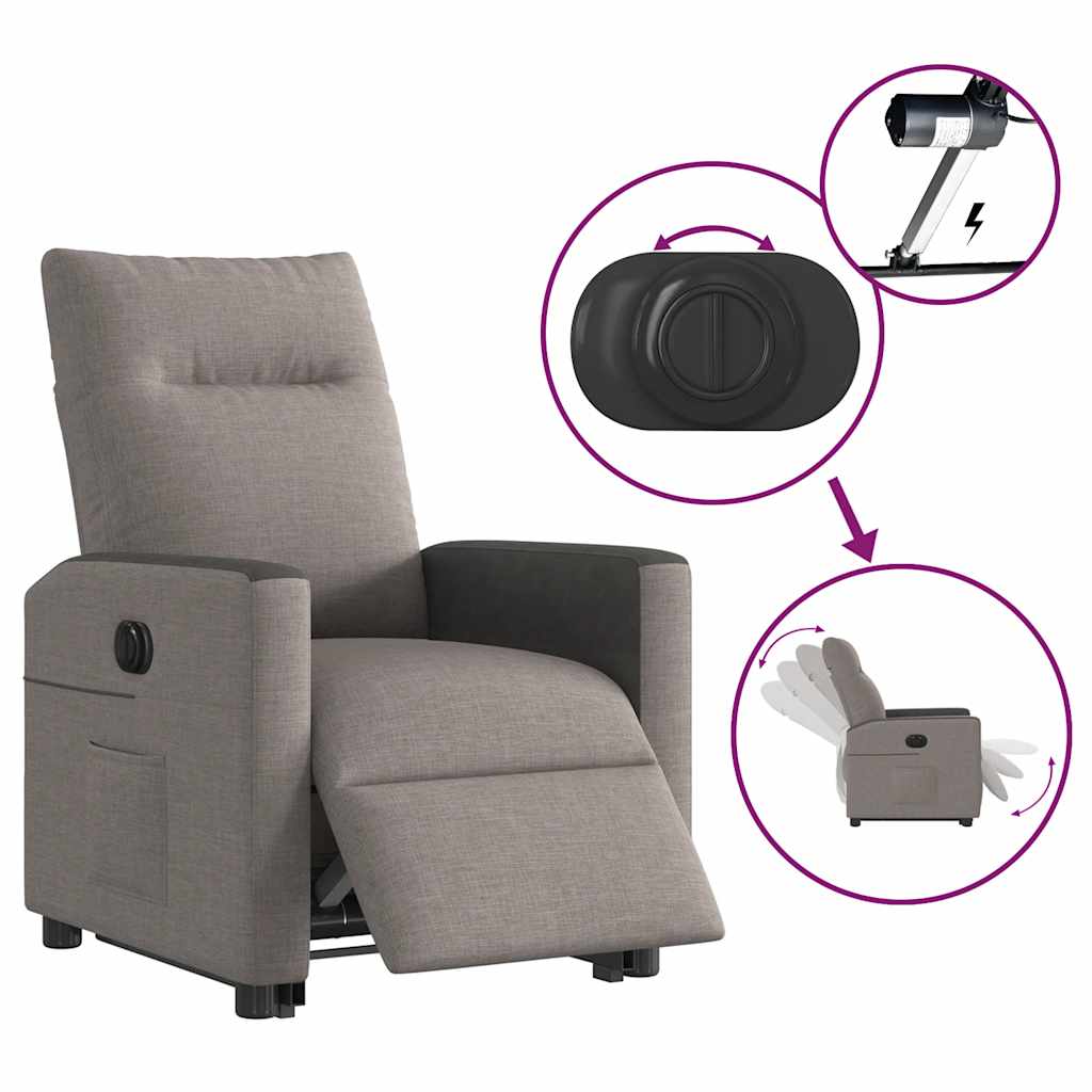 Elektrické Zvedací Polohovací Křeslo Textil Taupe