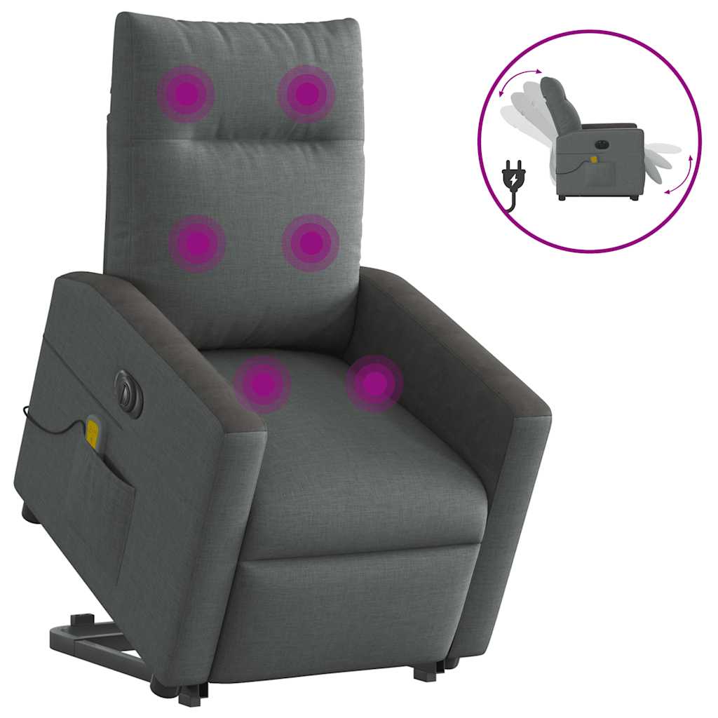 Zvedací Masážní Polohovací Křeslo Tmavě Šedé Textil Tmavě Šedá