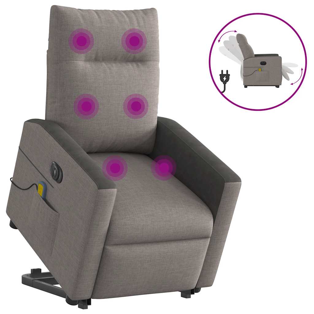 Elektrické Zvedací Polohovací Křeslo Textil Taupe