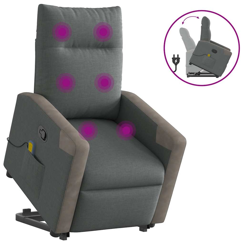 Elektrické Zvedací Polohovací Křeslo Tmavě Šedé Textil Tmavě Šedá