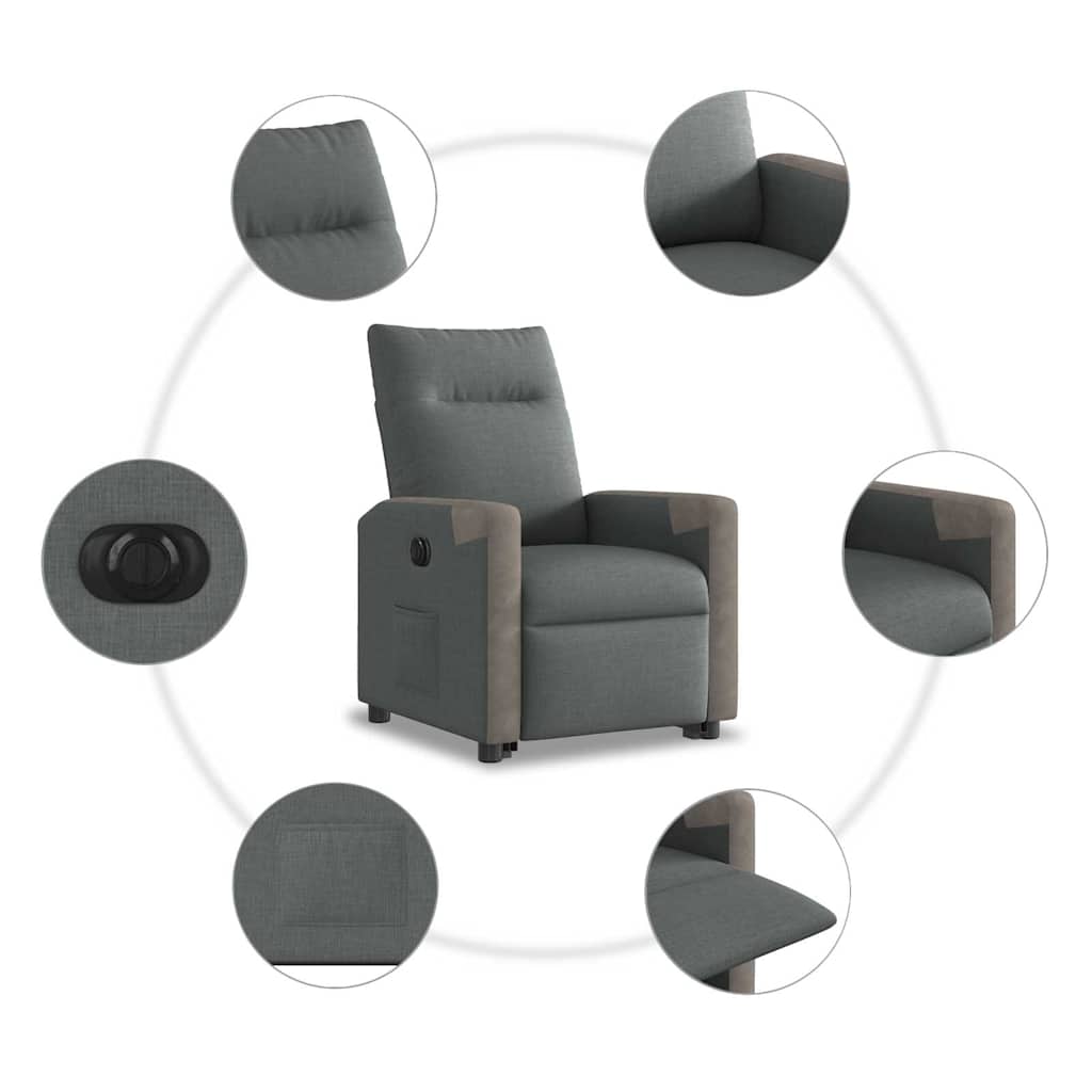 Elektrické Zvedací Polohovací Křeslo Tmavě Šedé Textil Tmavě Šedá