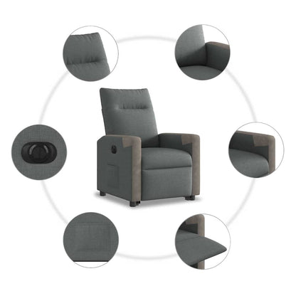 Elektrické Zvedací Polohovací Křeslo Tmavě Šedé Textil Tmavě Šedá