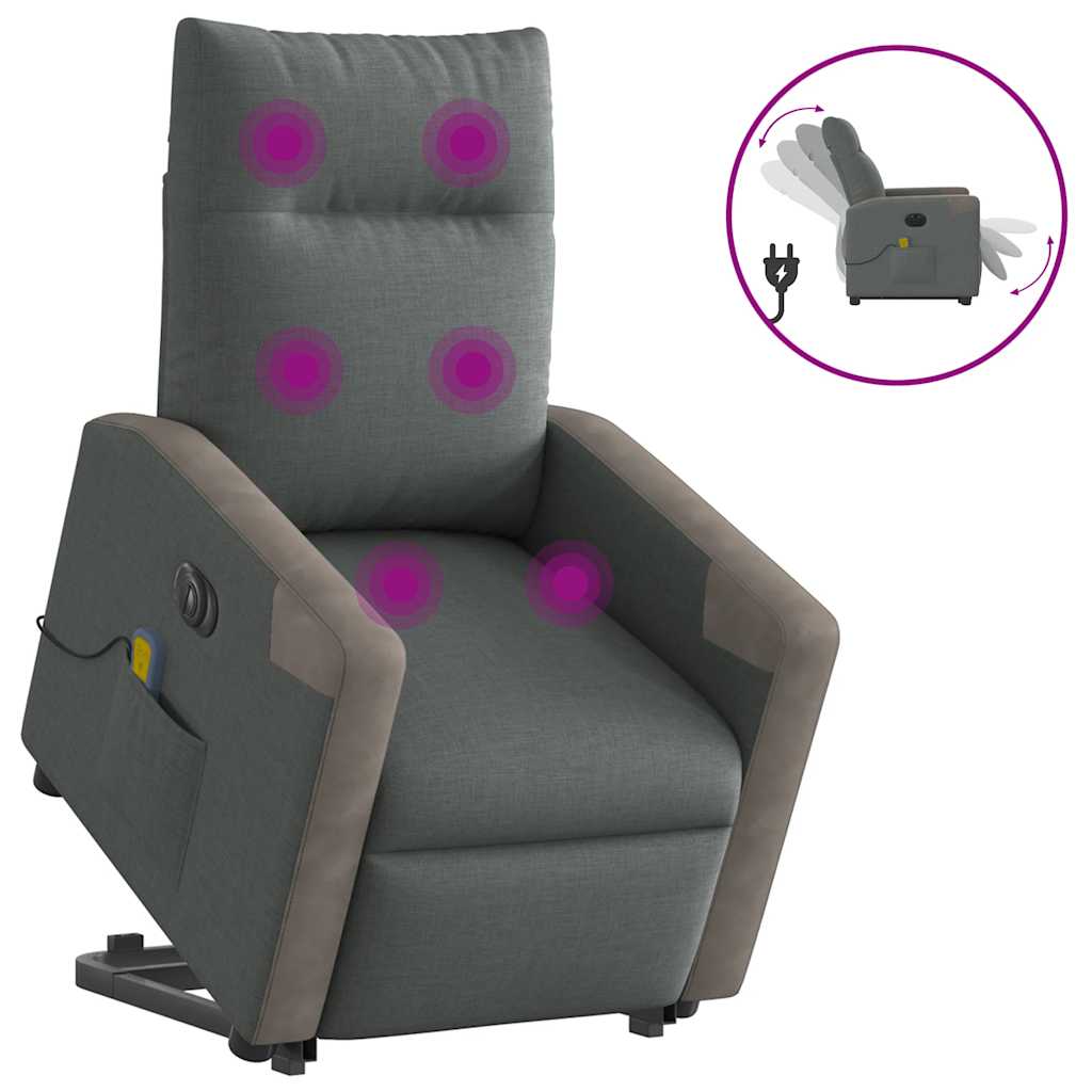 Elektrické Zvedací Polohovací Křeslo Tmavě Šedé Textil Tmavě Šedá