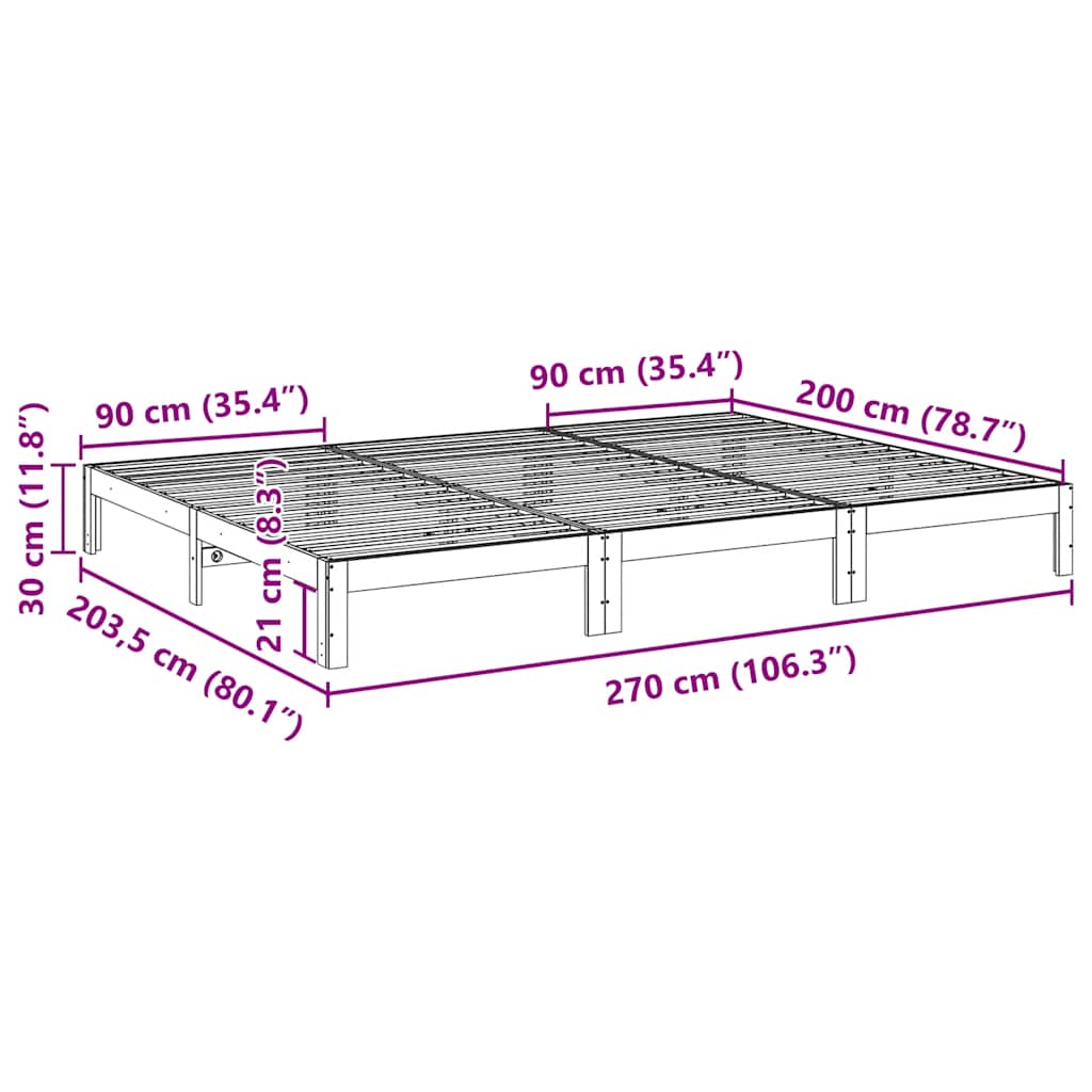 Rodinný Rám Postele Bez Matrace Bílý 270X200Cm Masivní Borovice
