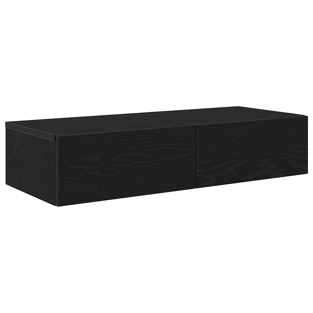 Nástěnná Police Se Zásuvkami Černá 80X33X17 Cm Kompozitní Dřevo