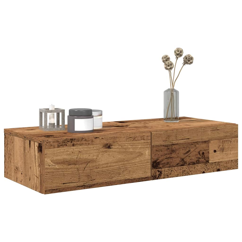 Nástěnná Police Se Zásuvkami Old Wood 80 X 33 X 17 Cm Kompozit
