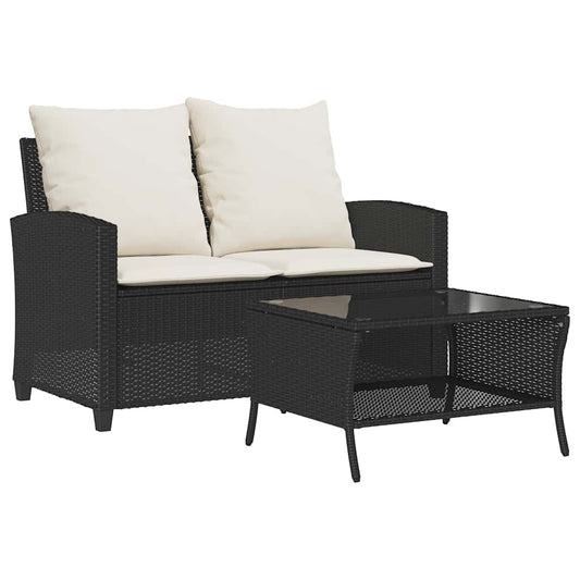 Zahradní Pohovka 2-Sedák S Polštáři&Stůl Black Poly Rattan