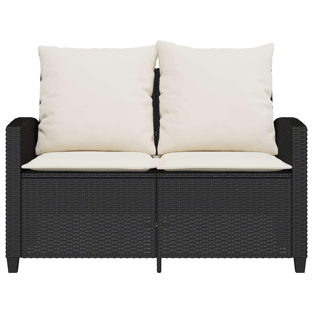 Zahradní Pohovka 2-Sedák S Polštáři&Stůl Black Poly Rattan