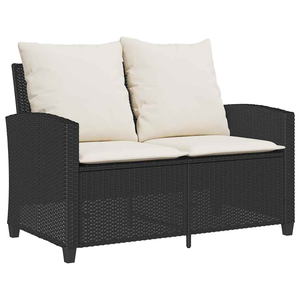 Zahradní Pohovka 2-Sedák S Polštáři&Stůl Black Poly Rattan