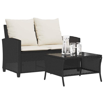 Zahradní Pohovka 2-Sedák S Polštáři&Stůl Black Poly Rattan