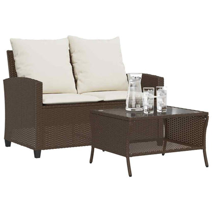 Zahradní Pohovka 2-Sedák S Polštáři&Stůl Black Poly Rattan