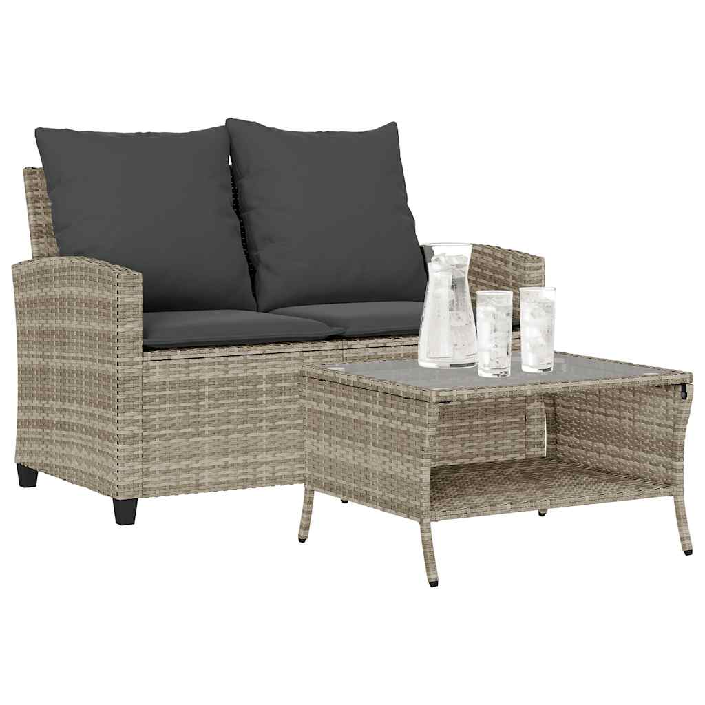 Zahradní Pohovka 2-Sedák S Polštáři&Stůl Black Poly Rattan