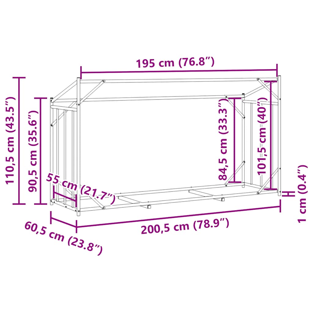 Stojan Na Palivové Dřevo S Krytem 200,5X60,5X110,5 Cm
