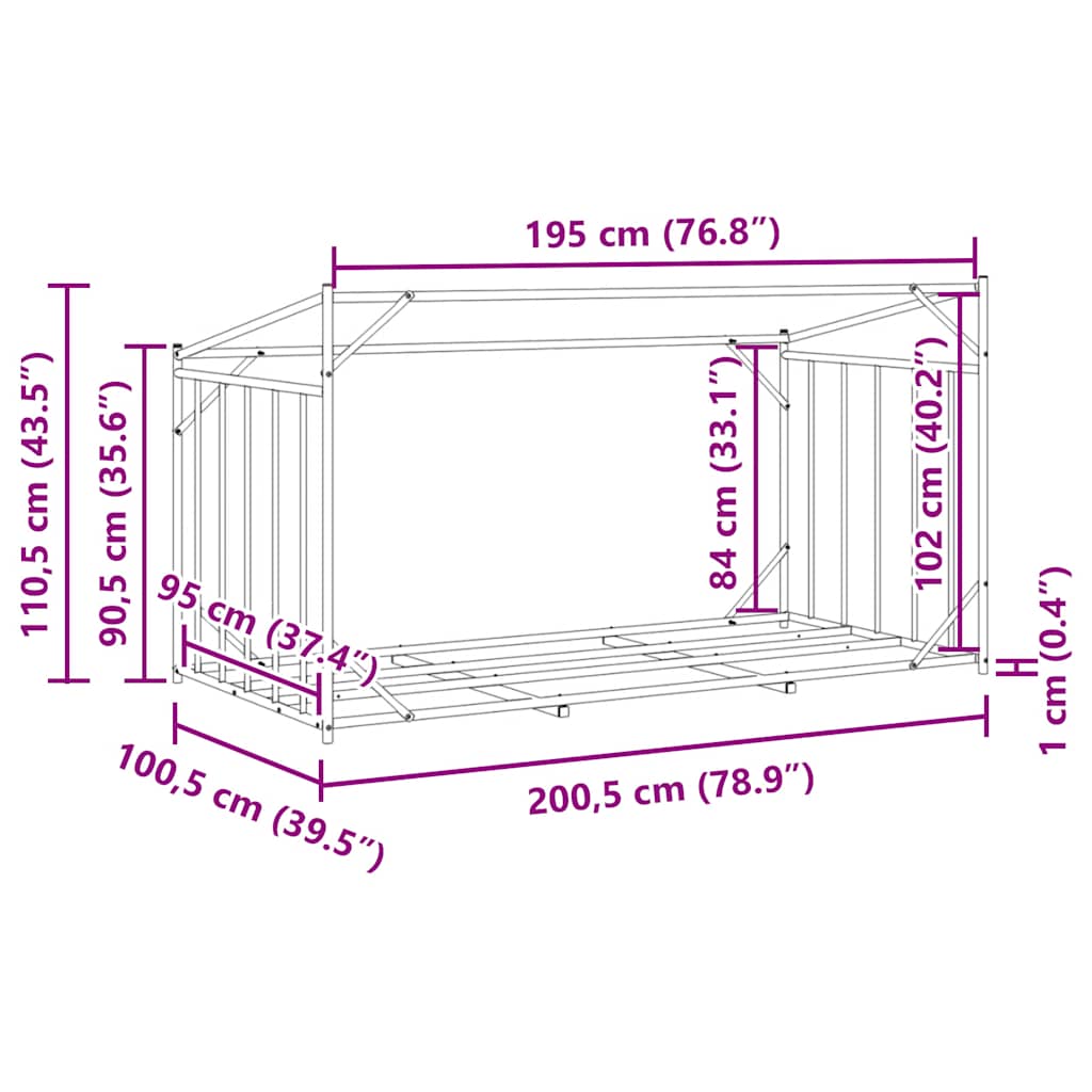 Stojan Na Palivové Dřevo S Krytem 200,5X100,5X110,5 Cm