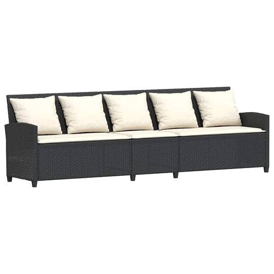Zahradní Pohovka 5-Místná S Polštáři Black Poly Rattan