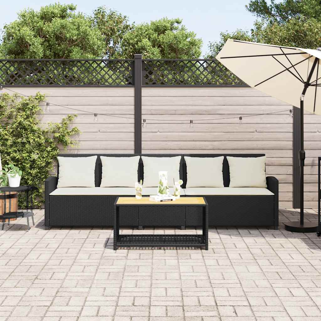 Zahradní Pohovka 5-Místná S Polštáři Black Poly Rattan