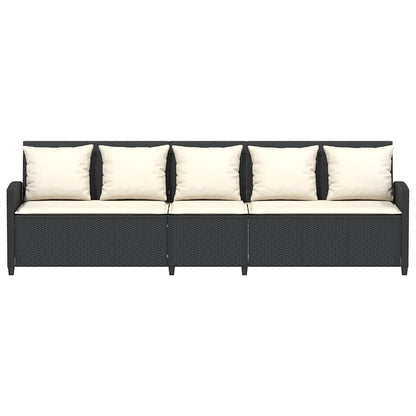 Zahradní Pohovka 5-Místná S Polštáři Black Poly Rattan